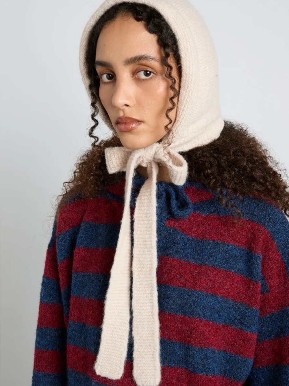Damson Madder Tie Neck Bonnet in Oatmeal